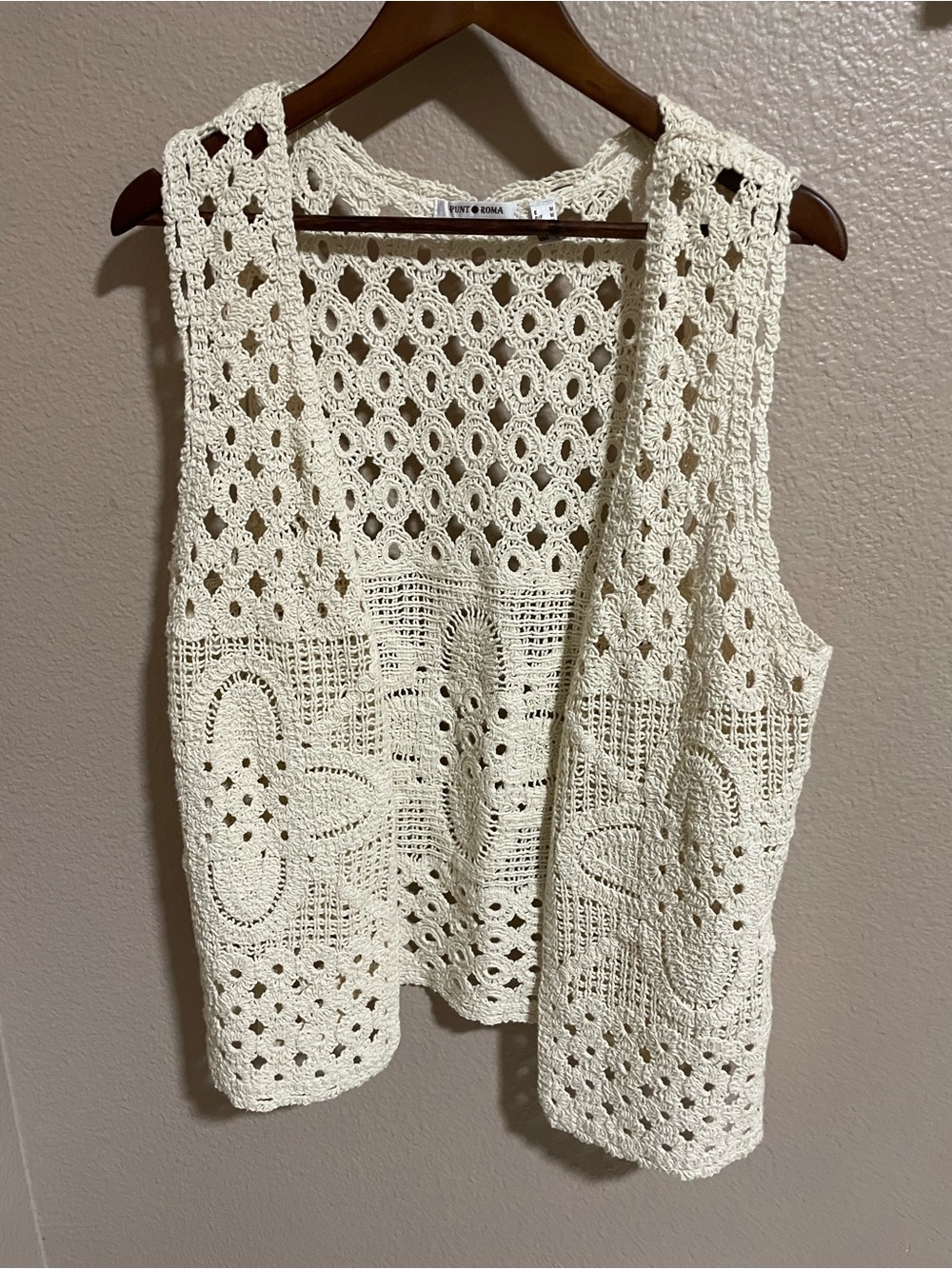 Punt Roma Cream Crochet Openwork Vest